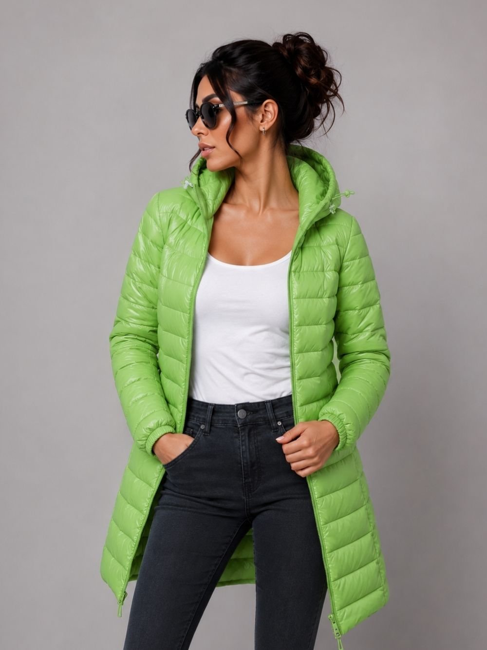 Glossy Slim Fit Puffer Jacket for Women SK606