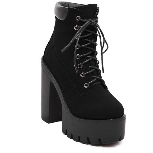 Lace Up Block Heel Booties for Women SK312 - Image 9
