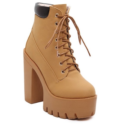 Lace Up Block Heel Booties for Women SK312 - Image 5