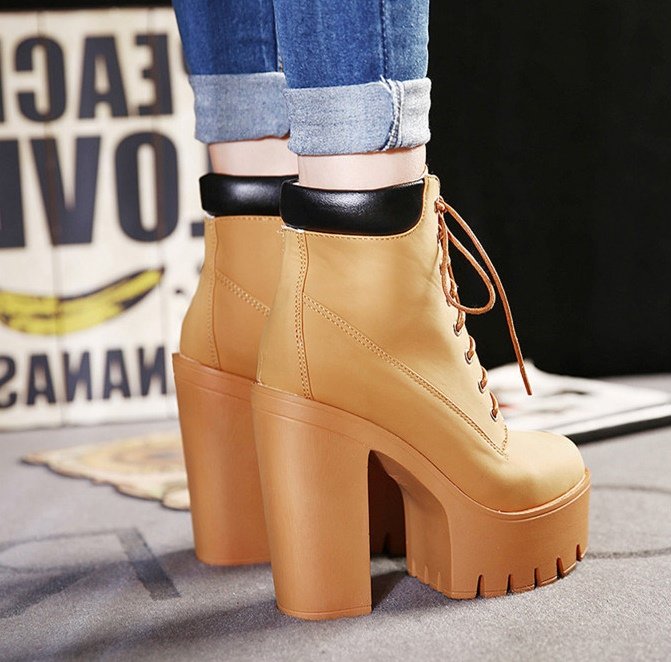 Lace Up Block Heel Booties for Women SK312 - Image 7