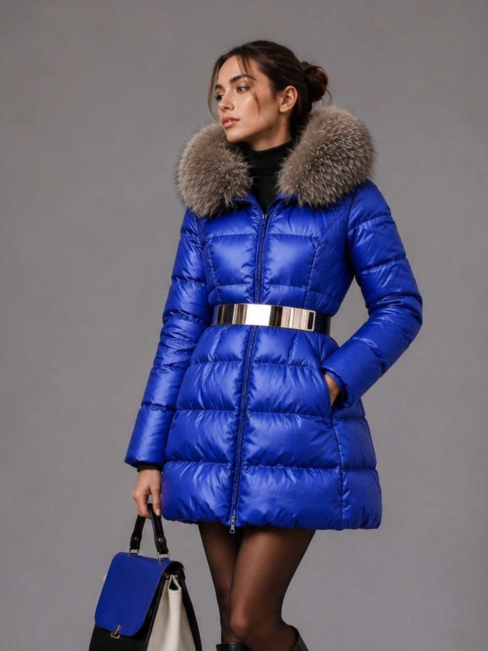 Fur Collar Belted Parka for Women SK1700