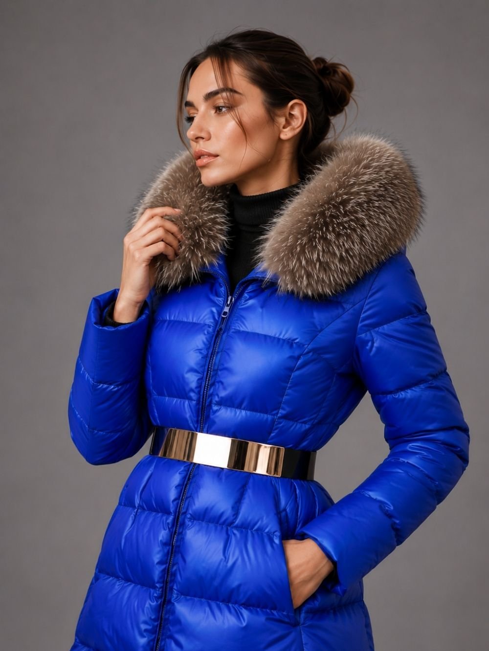 Fur Collar Belted Parka for Women SK1700 - Image 2