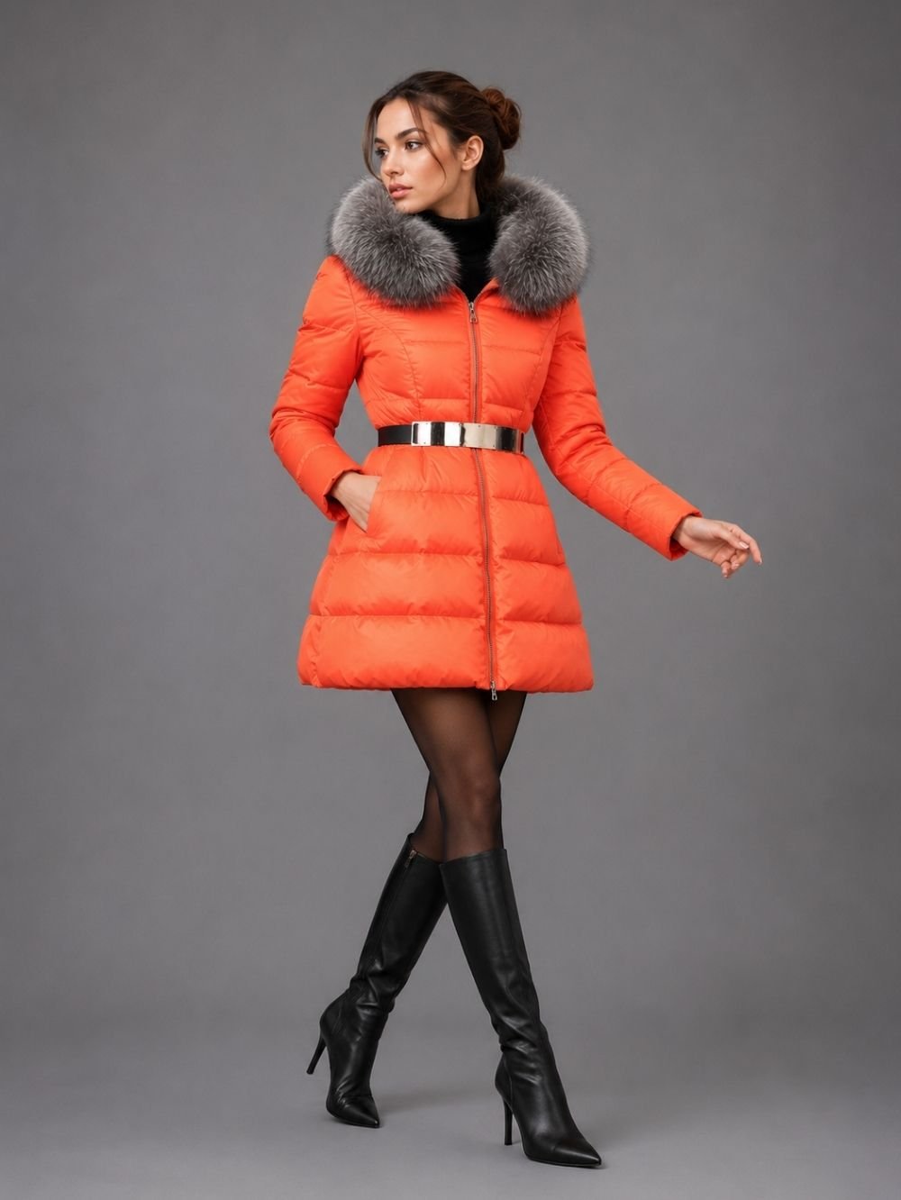 Fur Collar Belted Parka for Women SK1700 - Image 5