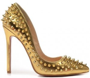 altın rengi yüksek topuk rugan zımbalı stiletto