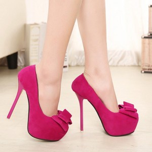 fuşya pembe süet kurdeleli platform ayakkabı