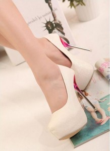 krem rengi simli ince topuklu platform gece ayakkabısı