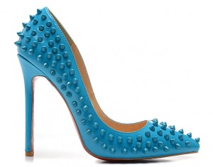 turkuaz mavi rugan zımbalı stiletto