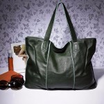 hakiki deri koyu yeşil tote kol çantası sk7919