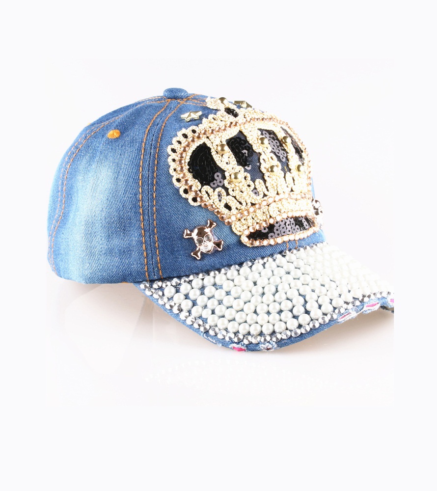 kraliçe tacı boncuk süslemeli mavi tarz şapka sk8085