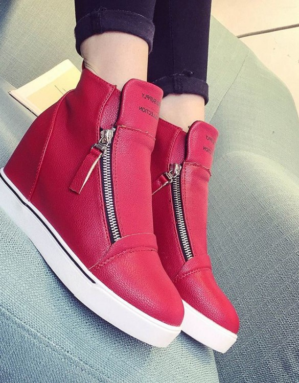 kırmızı gizli topuk çift fermuarlı sneaker sk5708 kırmızı gizli topuk çift fermuarlı sneaker sk5708