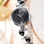 siyah taşlı kordonlu zarif kol saati sk8032