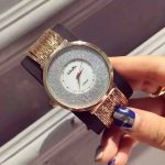 altın rengi simli bayan lüks kol saati sk9859