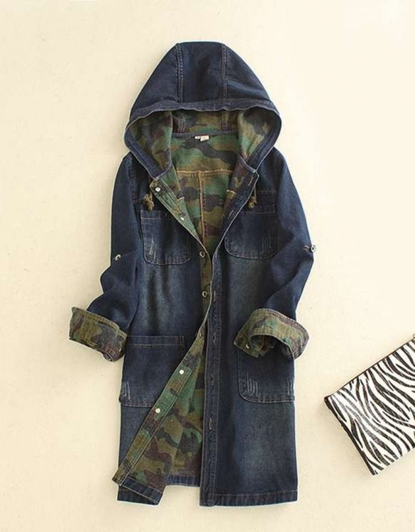 koyu mavi taşlanmiş kapşonlu kot ceket sk9700