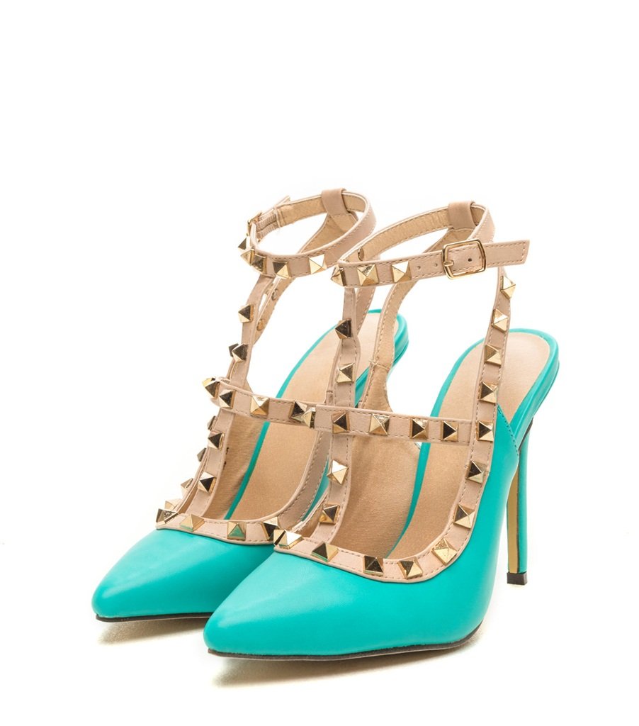 Studded Strap Leather Stiletto Heels for Women SK8378 - Image 5