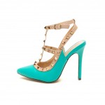 zımbalı bantlı turkuaz tokalı deri stiletto sk8378
