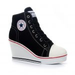 dolgu topuklu siyah converse sneaker spor ayakkabı sk10660