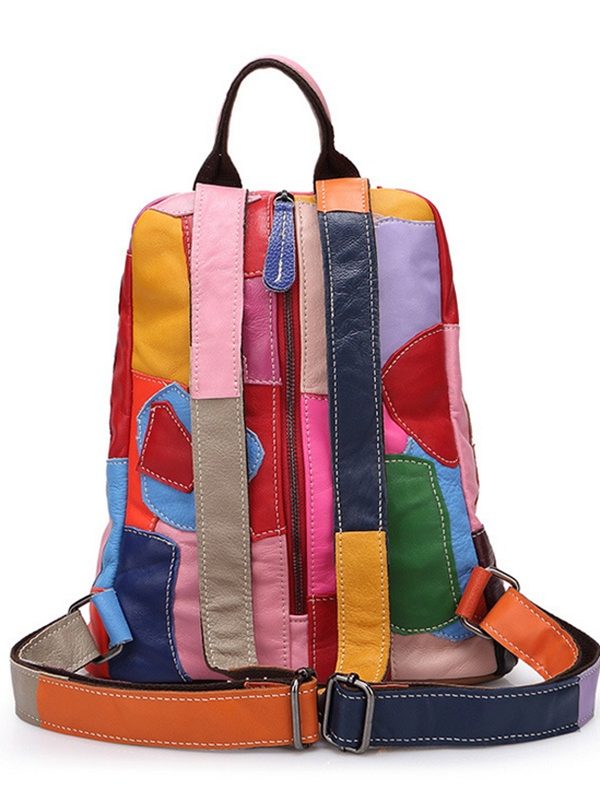 Patchwork Studded Leather Backpack for Women SK10934