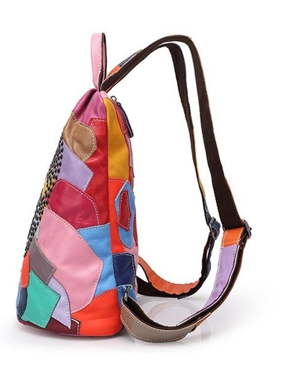 Patchwork Studded Leather Backpack for Women SK10934