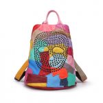 çok renkli yamalı zımbalı deri sırt çantası sk10934