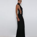 çapraz bantlı tasarım gece siyah elbisesi sk11610