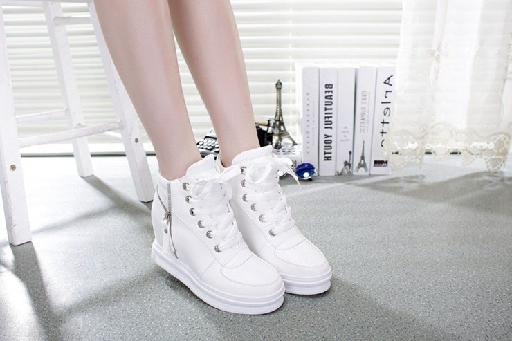 Hidden Heel Leather Sneakers for Women SK13509 - Image 6