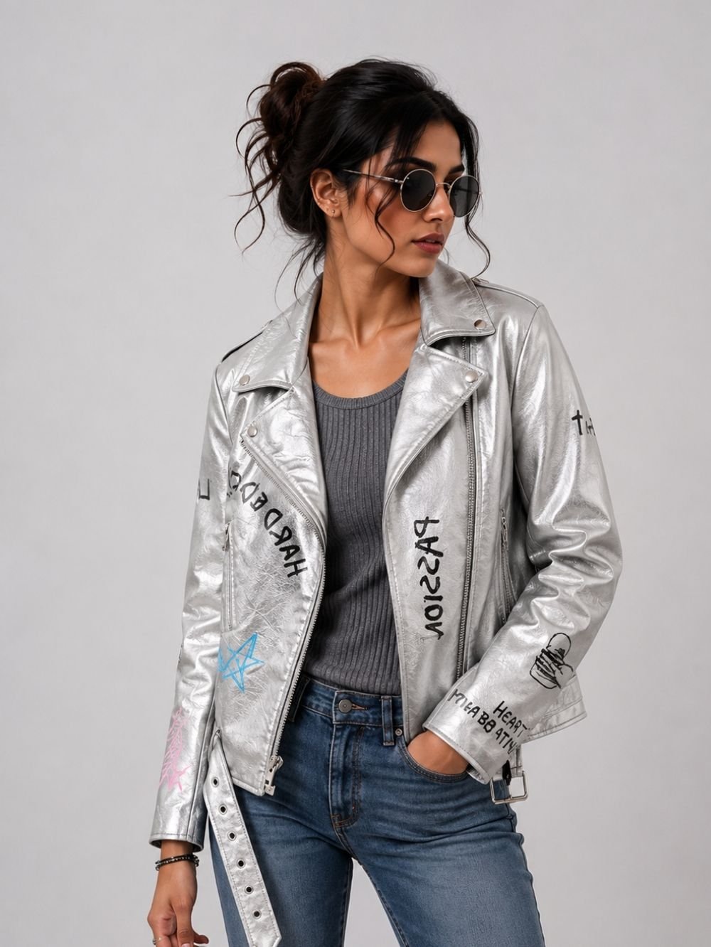 Belt Detail Genuine Leather Jacket for Women SK13579 SK13579