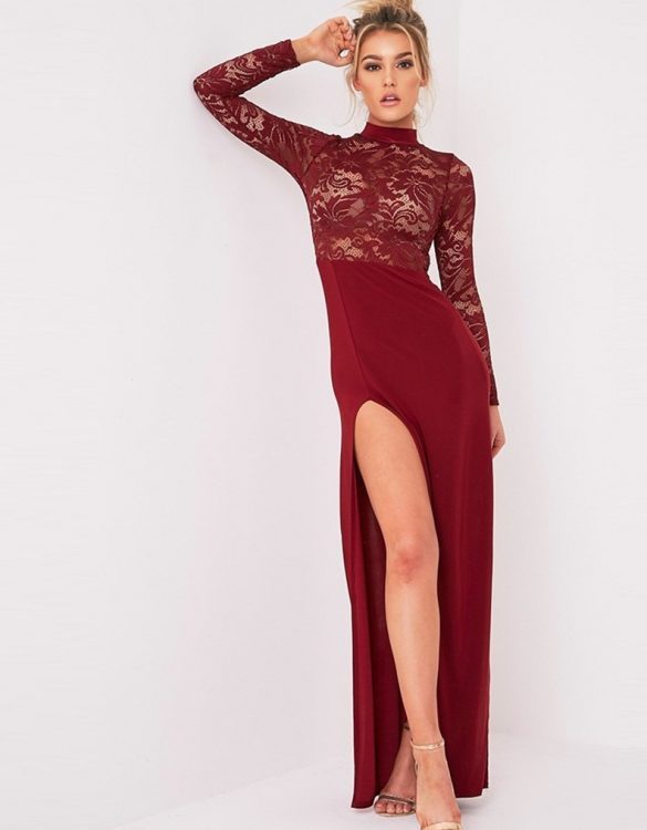 bordo derin yırtmaçlı gece elbisesi sk14023 bordo derin yırtmaçlı gece elbisesi sk14023