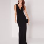 siyah v yaka dekolteli elbise sk14032