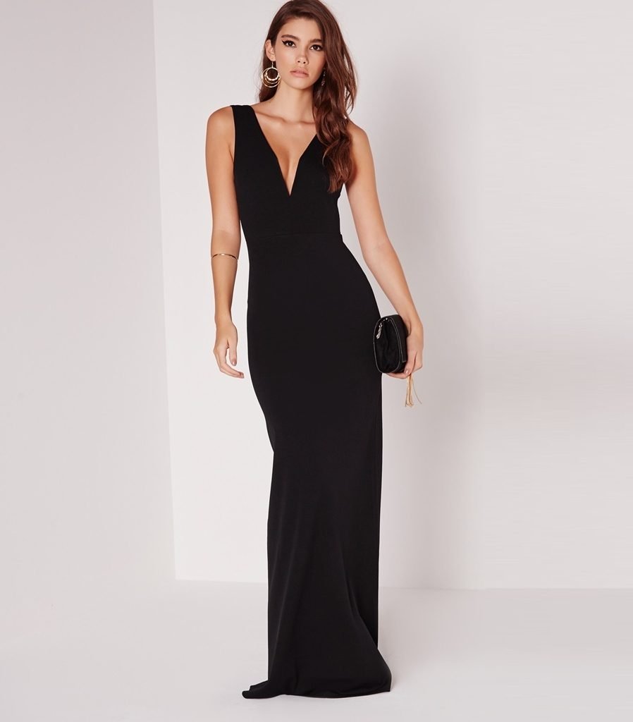 v neck dress women black maxi bodycon
