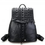 siyah zımbalı yumuşak deri sırt çantası sk14006