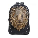 3d altın aslanlı siyah bayan sırt çantası sk16149