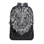 3d gümüş aslanlı siyah bayan sırt çantası sk16149