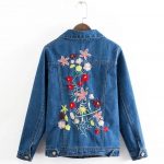 mavi çiçek işlemeli kot ceket sk14913