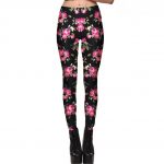 siyah çiçek desenli spor bayan tayt sk15428