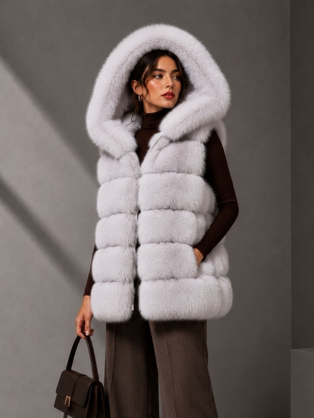 Hooded Faux Fur Vest Women – Warm Winter Faux Fur Vest SK17344