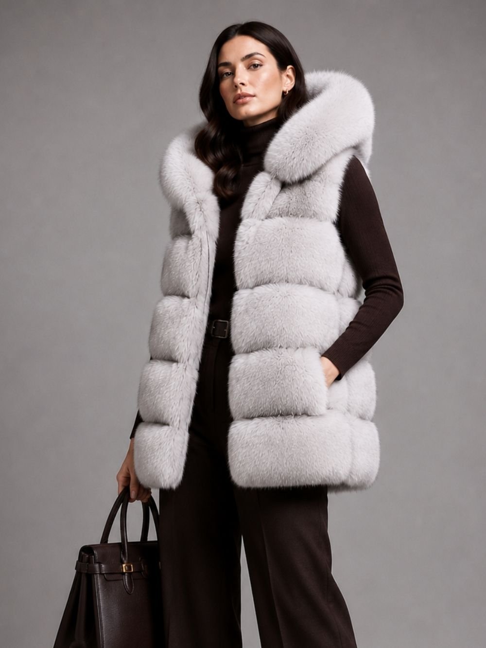 Hooded Faux Fur Vest Women – Warm Winter Faux Fur Vest SK17344 - Image 3