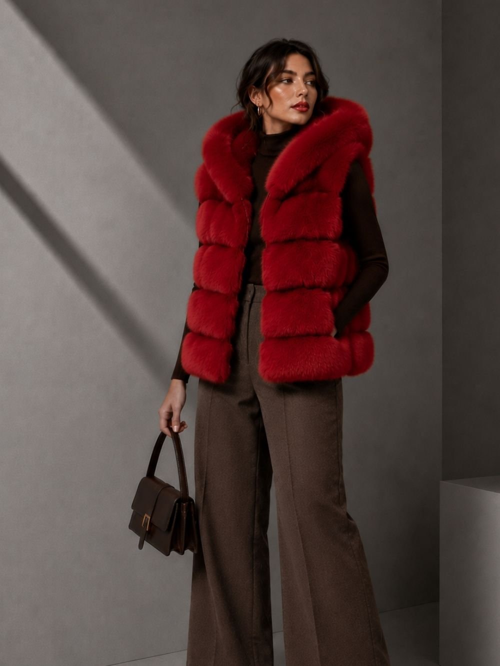 Hooded Faux Fur Vest Women – Warm Winter Faux Fur Vest SK17344 - Image 5