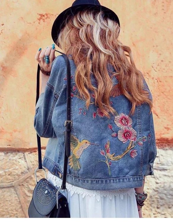 işlemeli mavi kot ceket sk16630