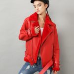 kırmızı içi tüylü deri mont sk17316