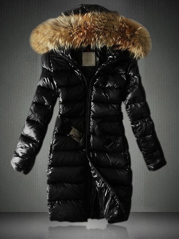 fur hooded parka women black long winter coat