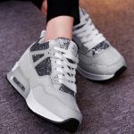 sk16909 gümüş simli yüksek taban spor ayakkabı