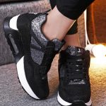 sk16909 siyah simli yüksek taban spor ayakkabı