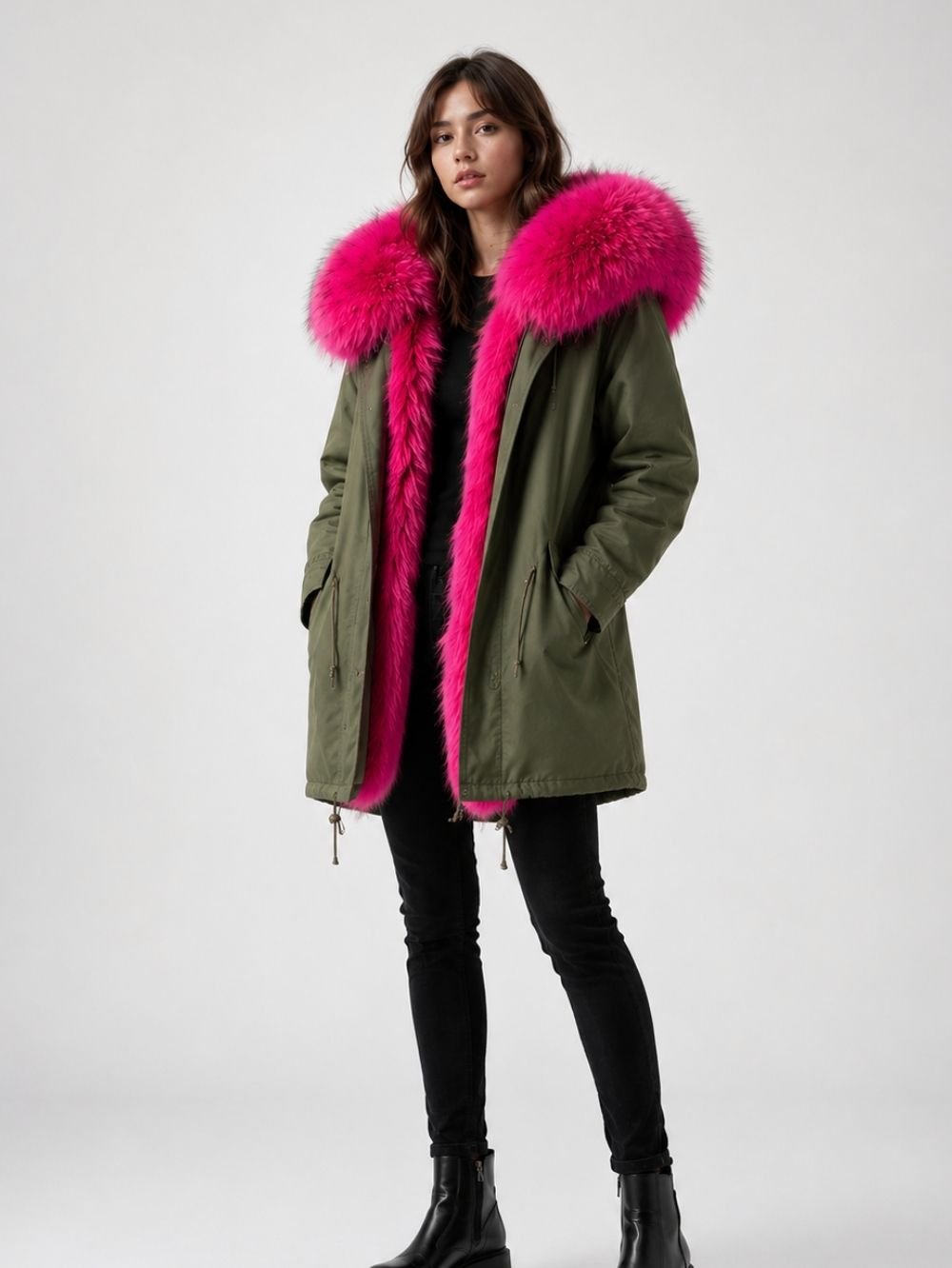 Fur Lined Hooded Parka for Women – Removable Lining Coat SK18481 - Image 2