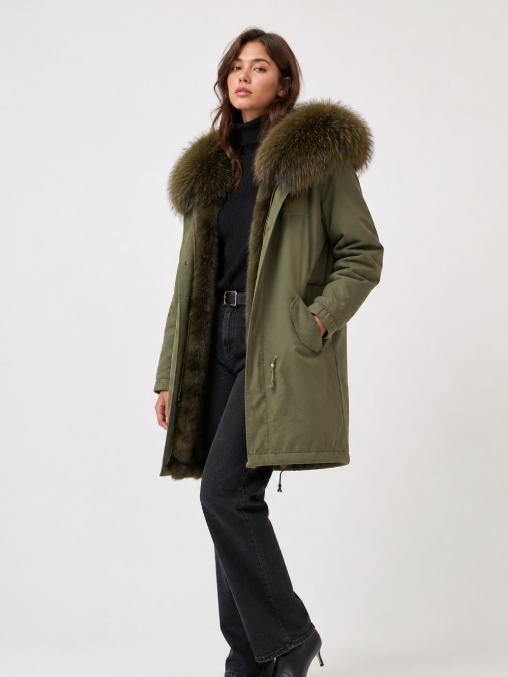 Fur Lined Hooded Parka for Women – Removable Lining Coat SK18481