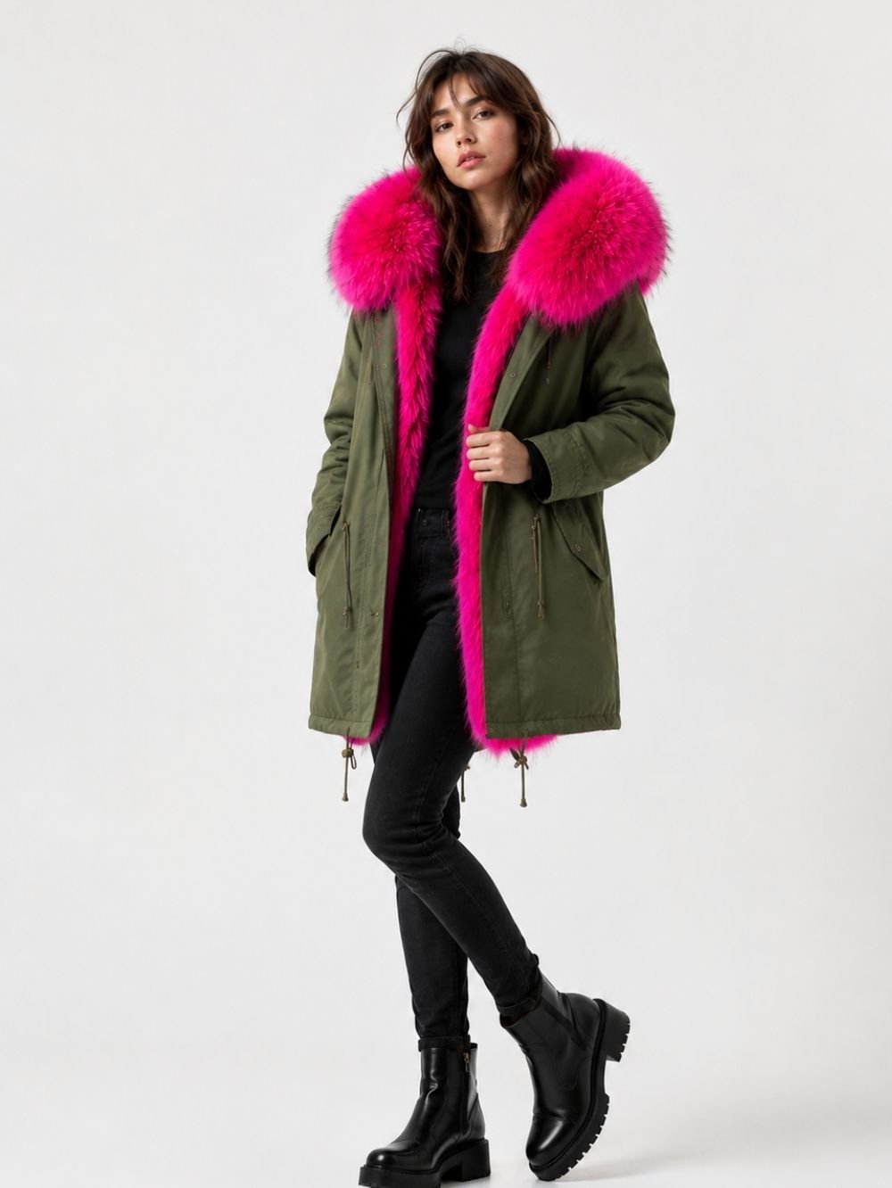 Fur Lined Hooded Parka for Women – Removable Lining Coat SK18481 - Image 5