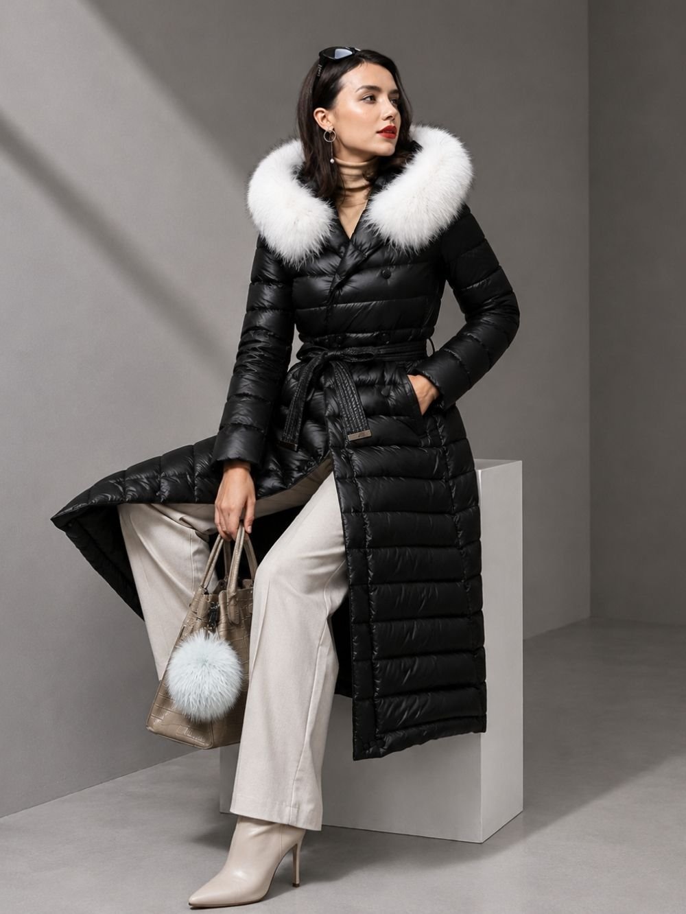 Raccoon Fur Hooded Puffer Parka for Women – Down Jacket SK19021 - Image 3