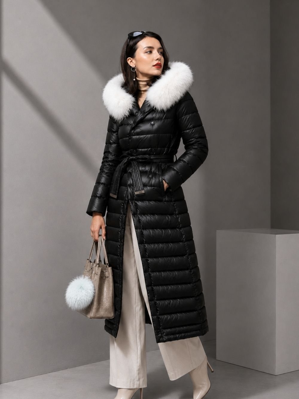Raccoon Fur Hooded Puffer Parka for Women – Down Jacket SK19021 - Image 4