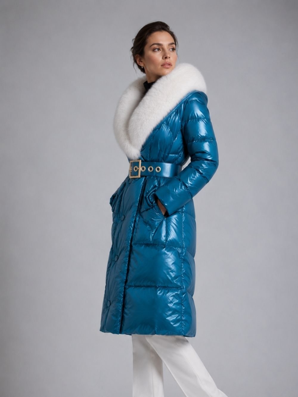 Fur Collar Belted Parka for Women – Waterproof Down Coat SK19553 - Image 2