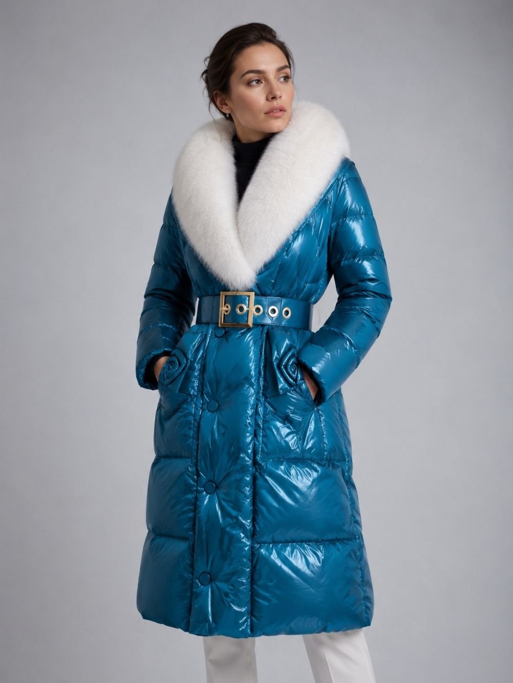 Fur Collar Belted Parka for Women – Waterproof Down Coat SK19553