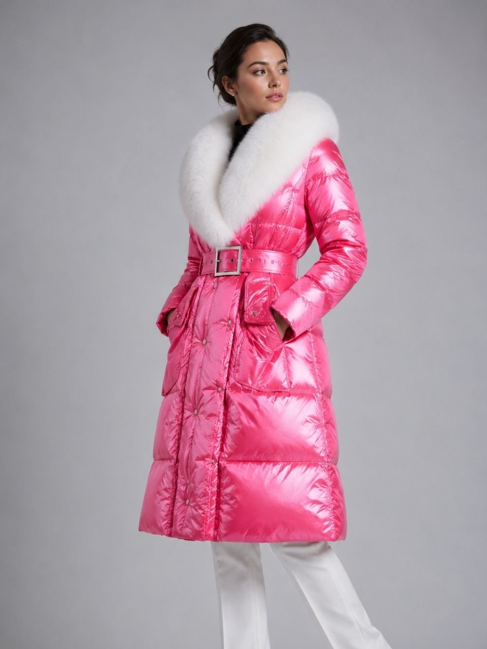 Fur Collar Belted Parka for Women – Waterproof Down Coat SK19553 - Image 4